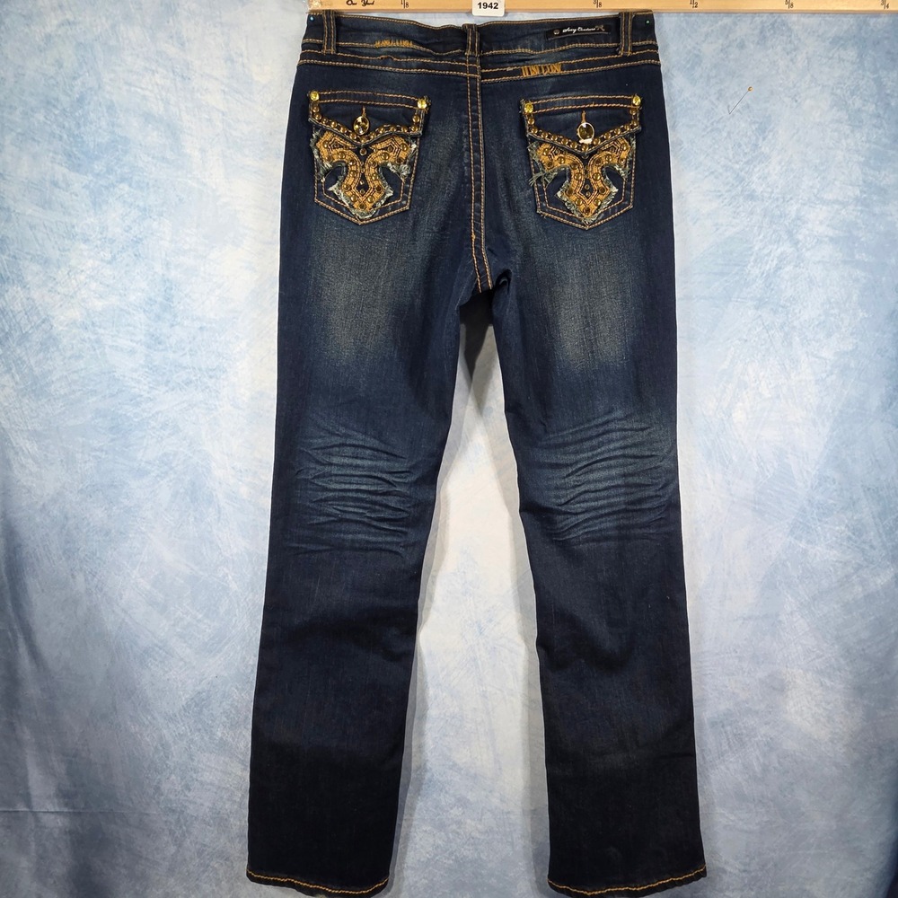 Sexy Couture‎ Womens Dark Wash Studded Embroidered Bootcut Jeans Size 13